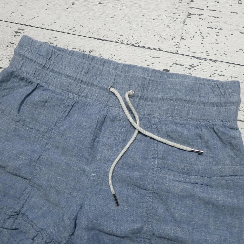 Athleta Shorts Womens 12 Blue Cabo Linen 4 Inch‎ Chambray Drawstring Casual